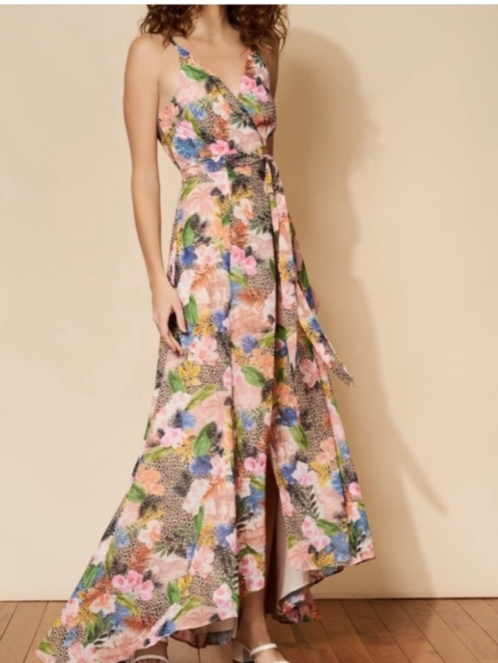 HUTCH Anthropologie Leah Maxi Dress Sunset Floral Safari Wrap Sleeveless Party S